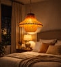 Handcrafted Bamboo Pendant Lamp   Amber Glass Shade