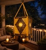Handcrafted Bamboo Hanging Lantern   Cube Design with Sunburst Pattern