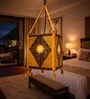 Handcrafted Bamboo Hanging Lantern   Cube Design with Sunburst Pattern