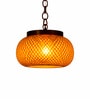 Handcrafted Bamboo Pendant Lamp   Orange Lattice Glass Shade