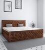 Weave Sheesham Wood Queen Size Bed in Brown Finish with Drawer Storage