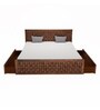 Weave Sheesham Wood Queen Size Bed in Brown Finish with Drawer Storage