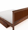 Weave Sheesham Wood Queen Size Bed in Brown Finish with Drawer Storage