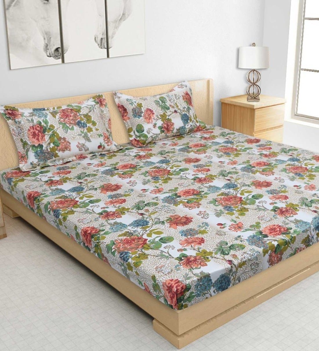 Buy 100 Cotton 220TC Double Bedsheet with 2 Pillow Covers at 59 OFF
