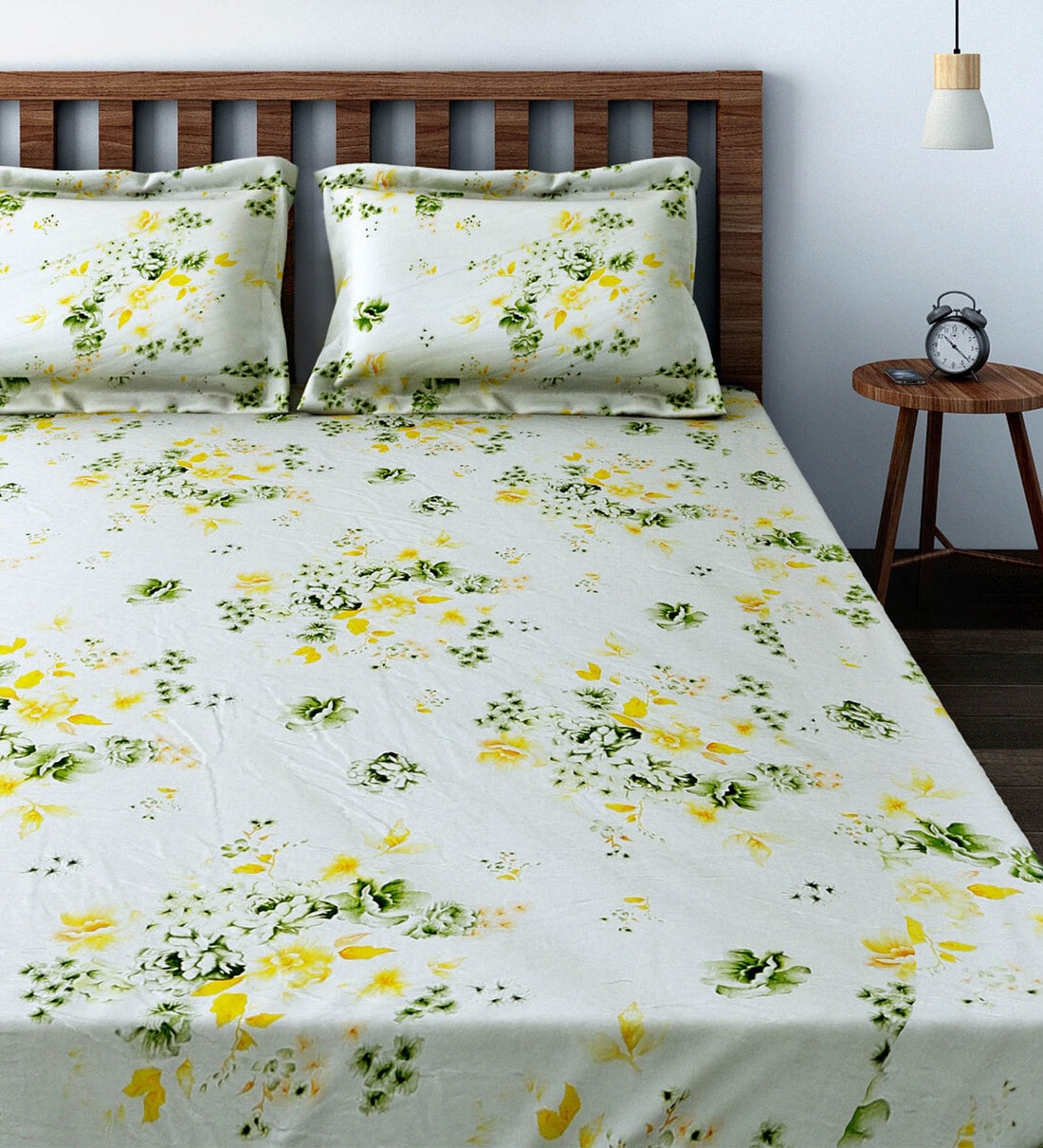 Buy White 160 TC Floral Print Cotton Single Bed Sheet with 1 Pillow