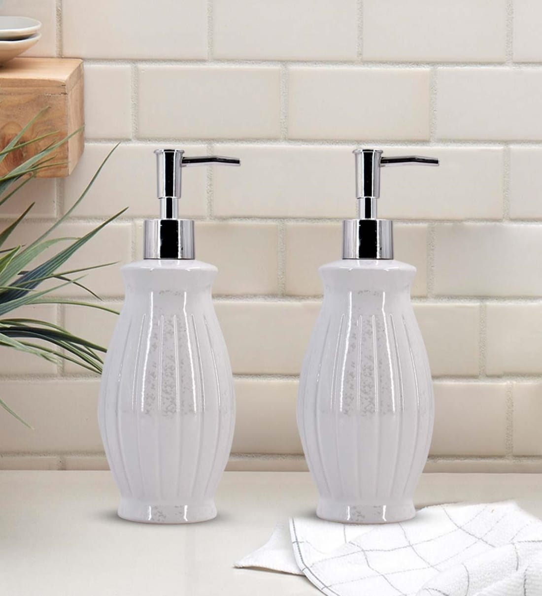 Buy White 300 ml Ceramic Liquid Soap Dispenser (Set of 2) by Kookee at