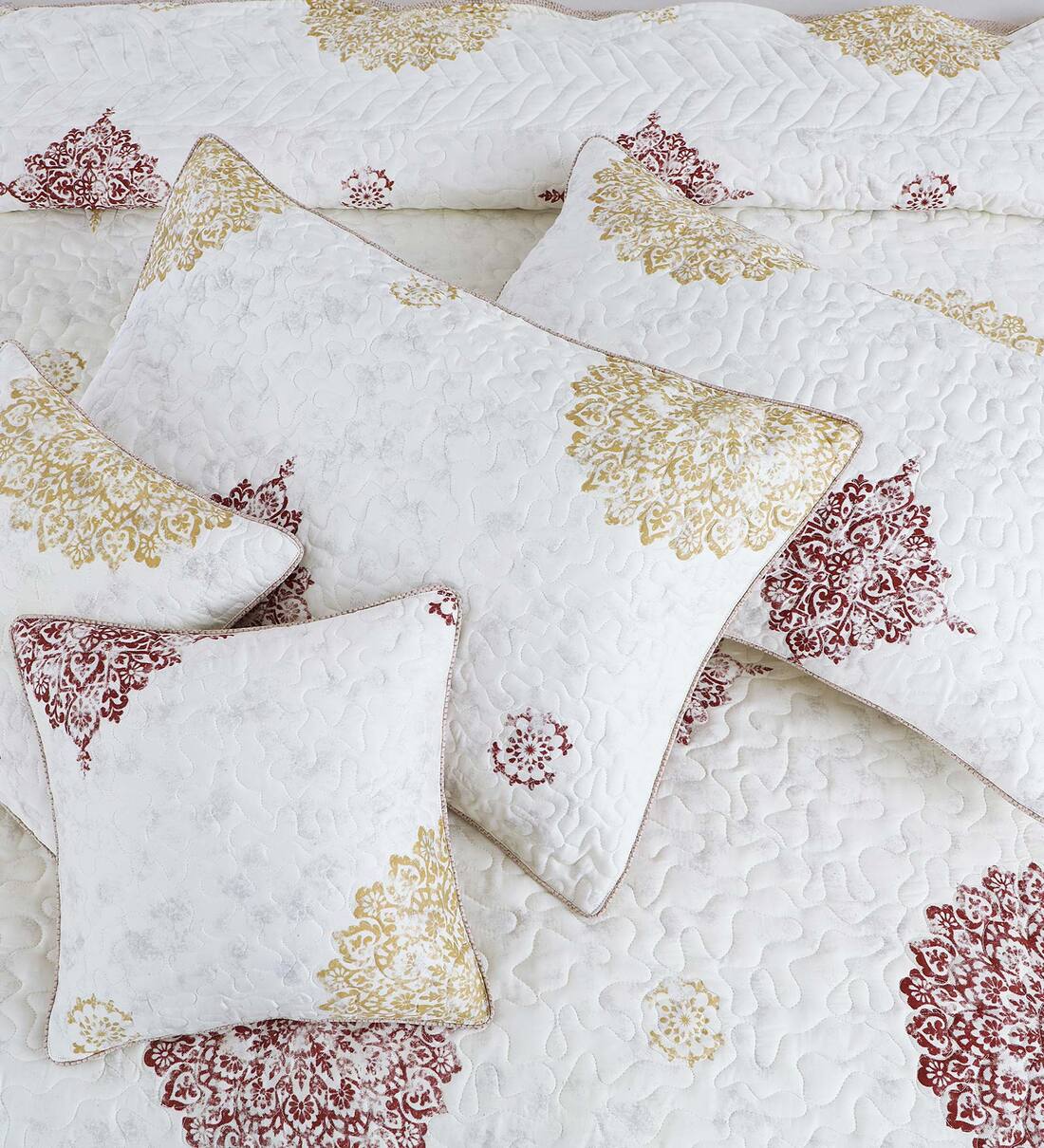 Buy White Abstract 250 TC Cotton Quilted Double Bed Cover with 2 Pillow