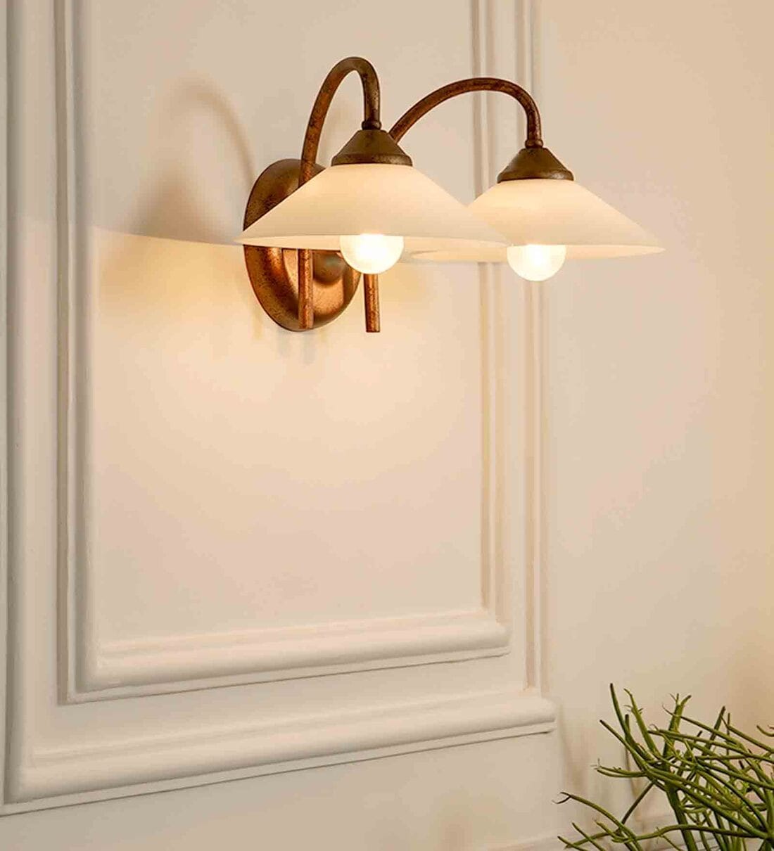 Buy White and Brown Metal and Glass Wall Light By Kapoor E