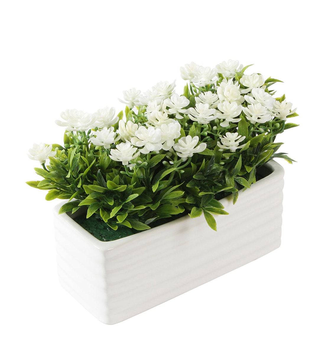 Buy White Artificial PVC Flowers with Rectangular Ceramic Pot Online