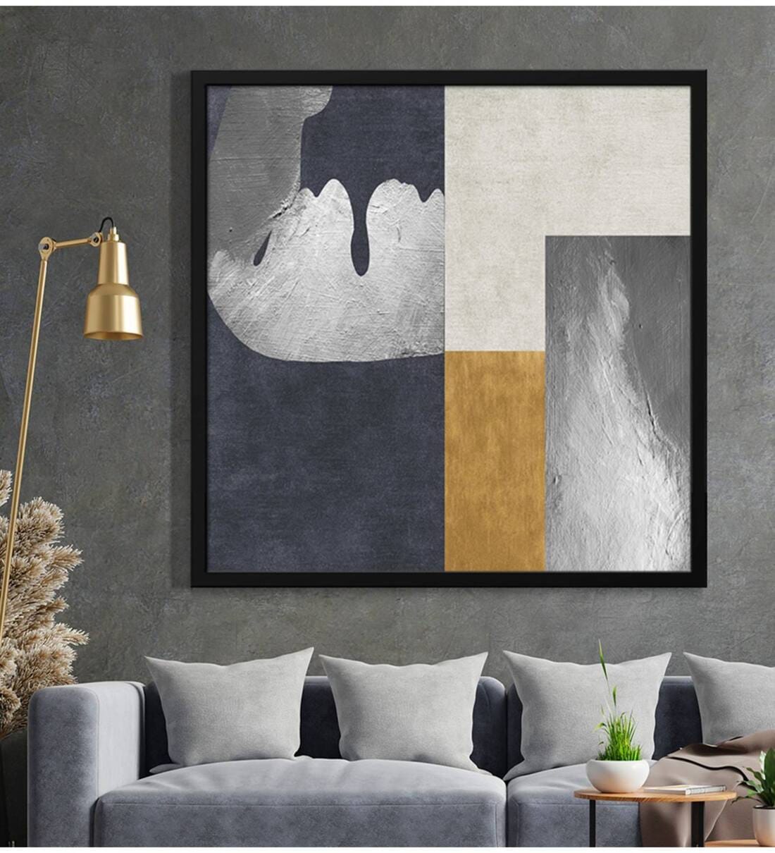 Buy White Blue And Yellow And Grey Modern Art Canvas Art Print at 12