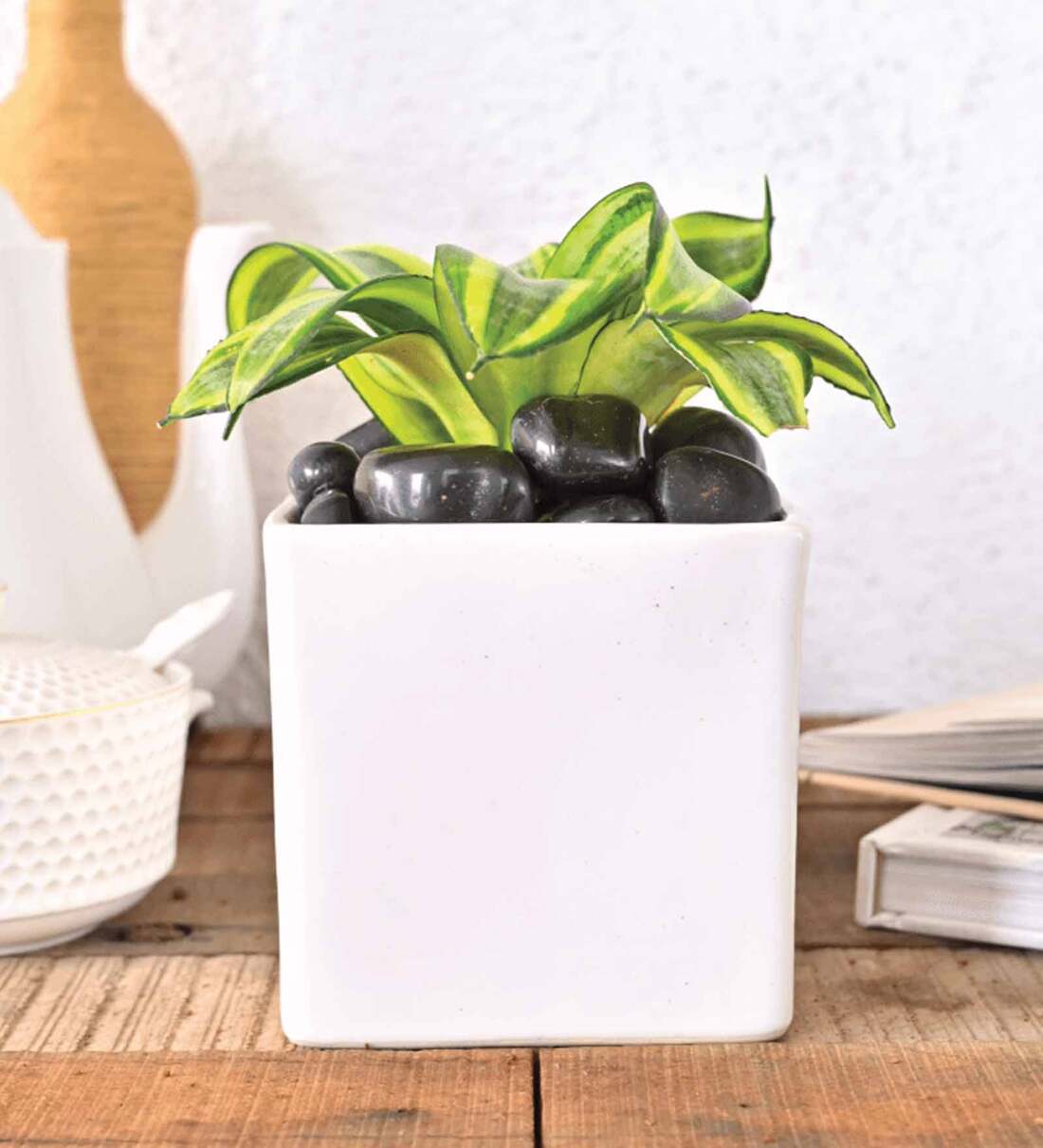 Buy White Ceramic Square Shape Desk Pot Desk Pot by Ugaoo at 33 OFF by