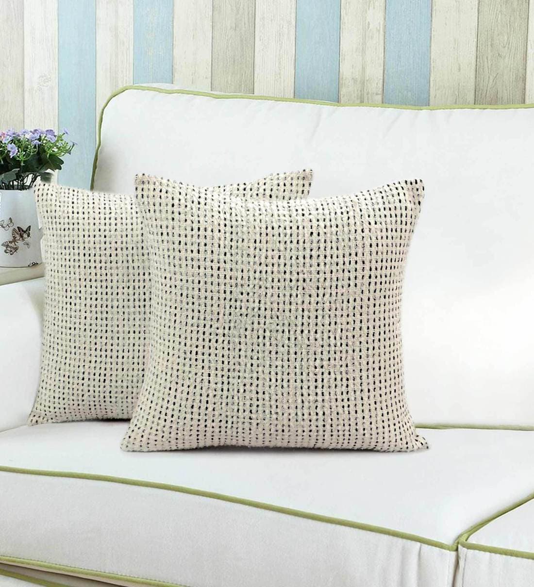 Buy Polyester Abstract Pattern 16x16 Inch Cushion Covers (Set Of 2) by Saral Home Online Solid