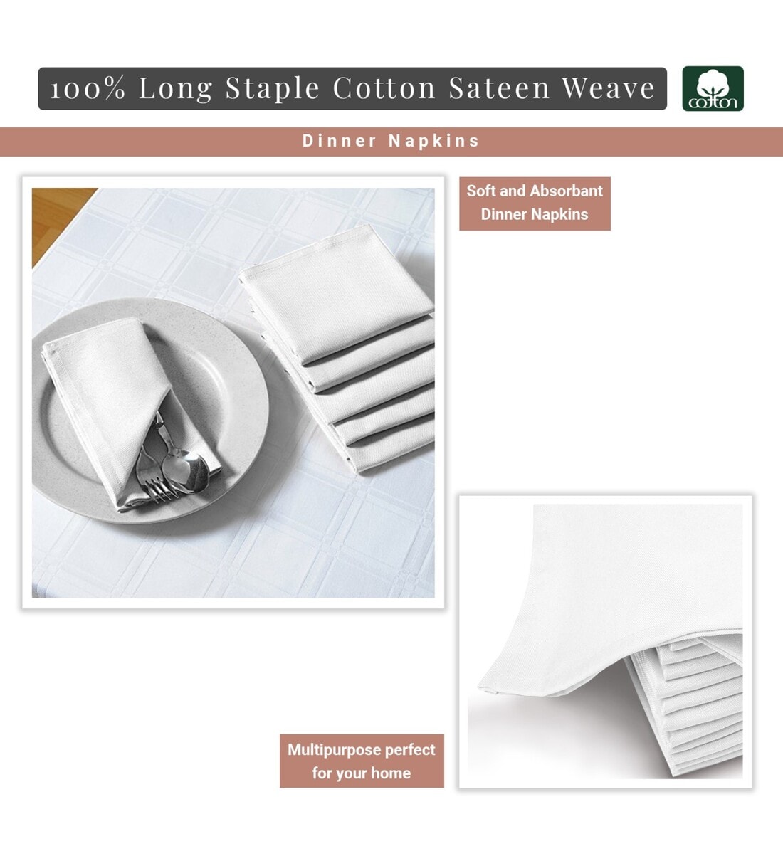 Buy Ivory Cotton (14 x 14) Table Napkins (Set of 24) at 10% OFF by Pizuna