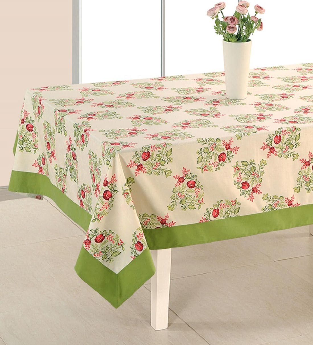 Buy Floral Pattern White Cotton 60X60 Inch Table Cloth By Swayam at 45% ...