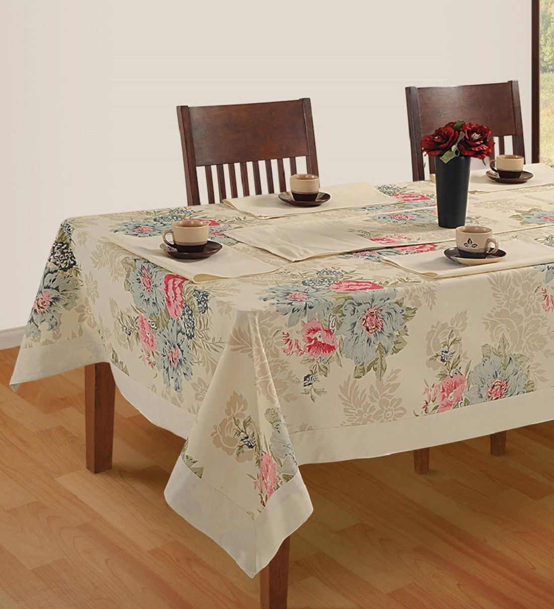 Buy Floral Pattern (59x59) White & Pink Cotton Table Cloth at 36% OFF ...