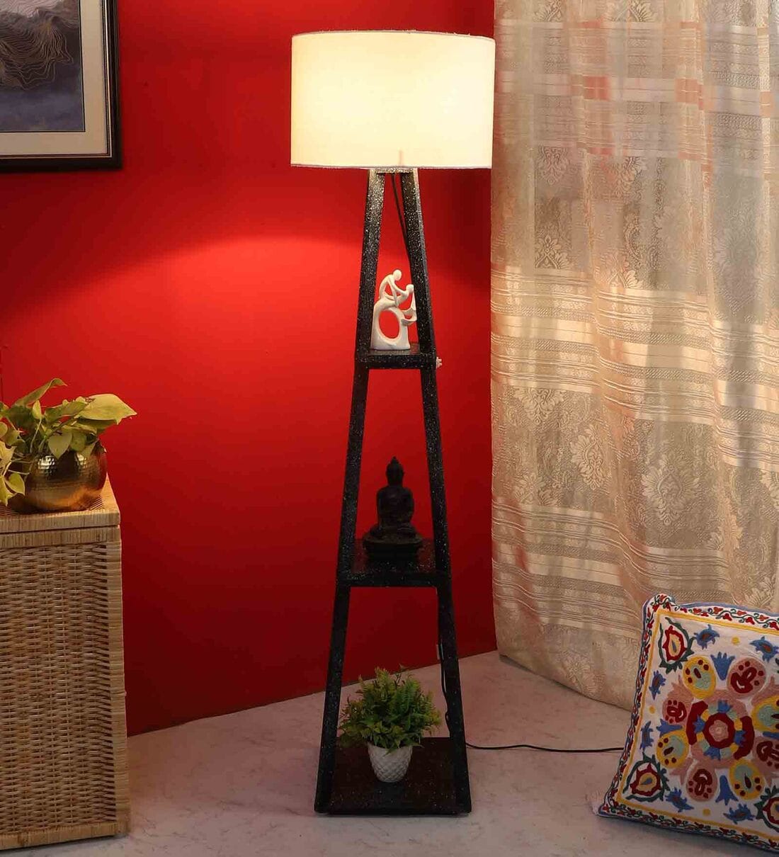 Buy Victoria White Cotton Shade Shelf Floor Lamp With MDF Base at 38