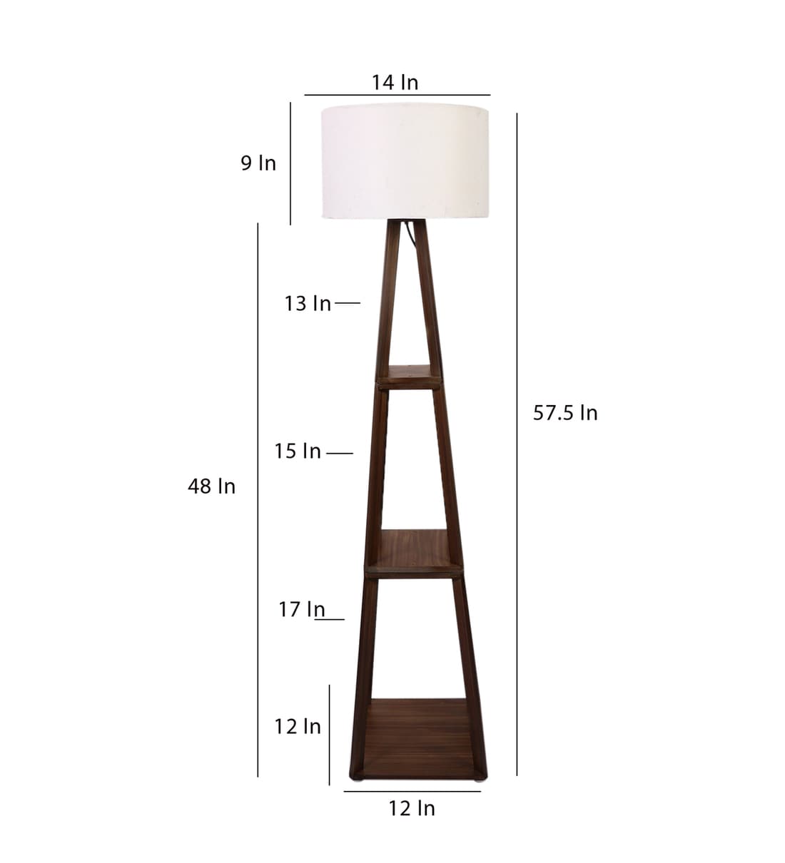Buy White Cotton Shade Shelf Floor Lamp with Walnut Base by Pristine