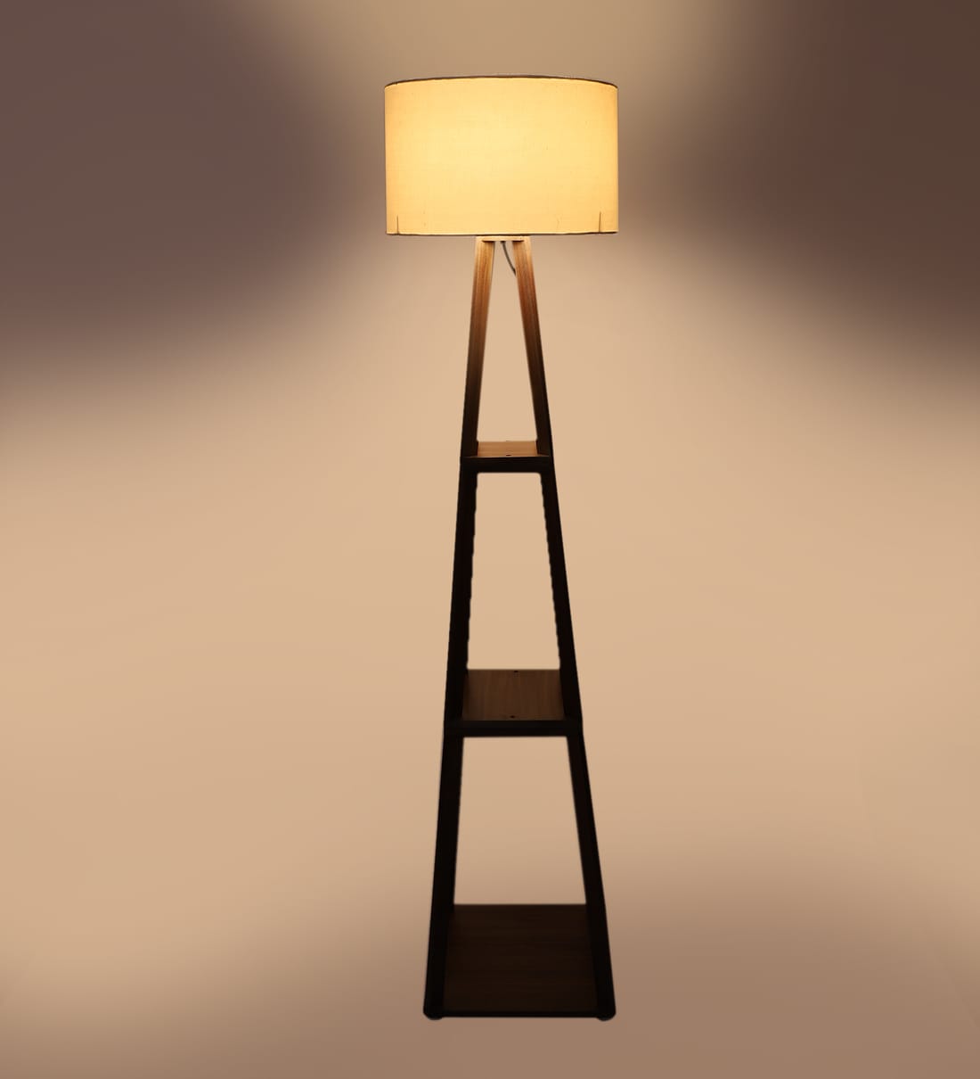 Buy White Cotton Shade Shelf Floor Lamp with Walnut Base by Pristine