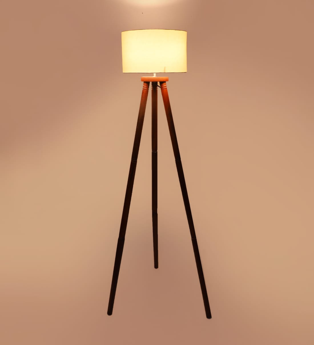 Buy White Cotton Shade Tripod Floor Lamp with Walnut Base by Pristine
