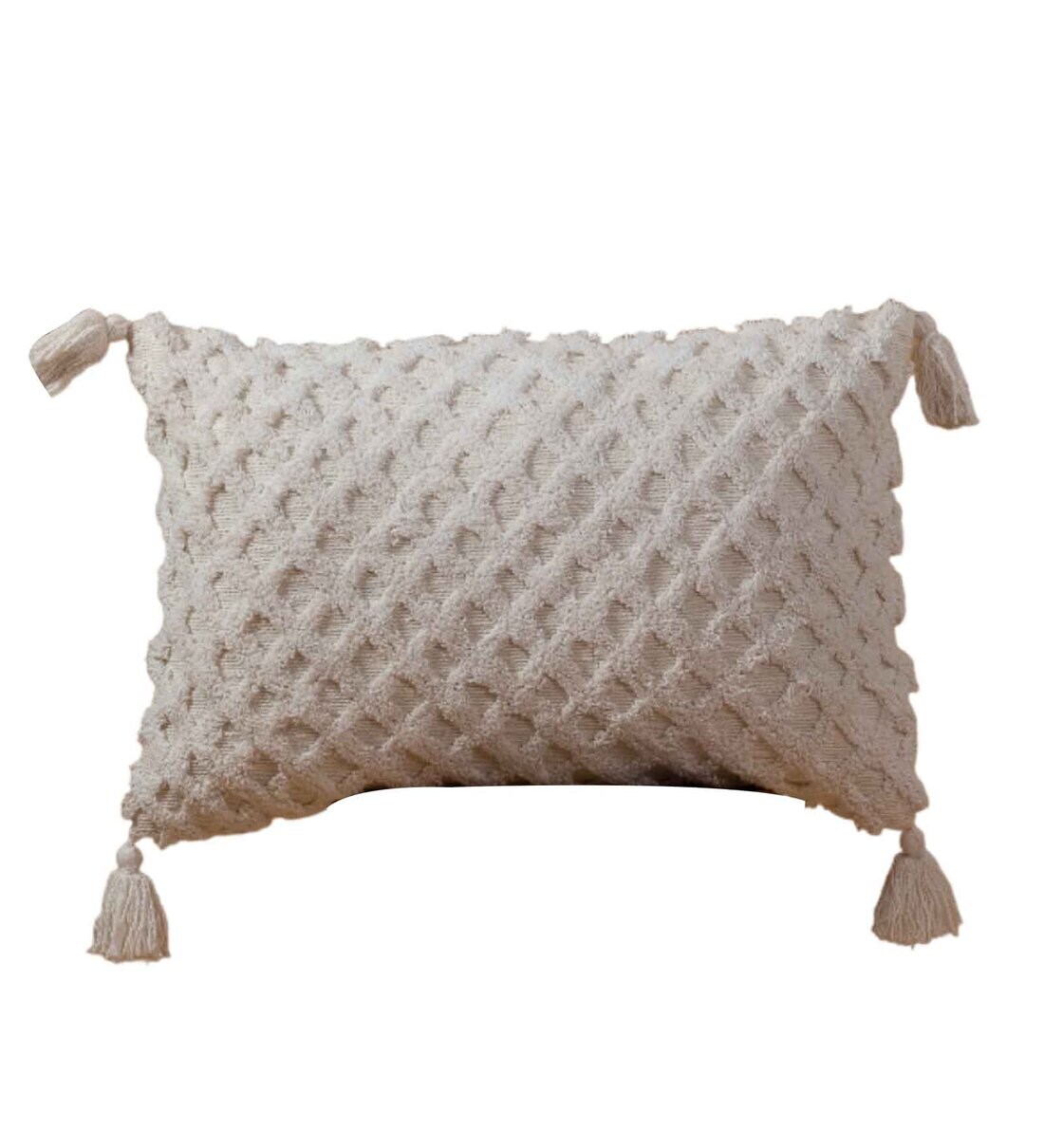 Buy White Cotton Solid 23x16 Inches Cushion Cover by Bhajhu Online