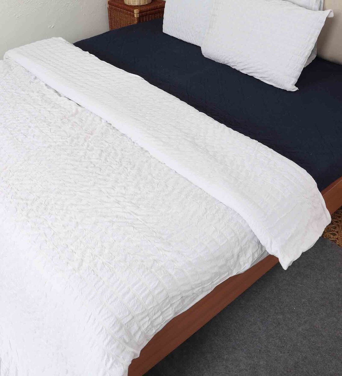 Buy White Cotton Solid 350 GSM Double Bed Cover with 2 Pillow Covers by