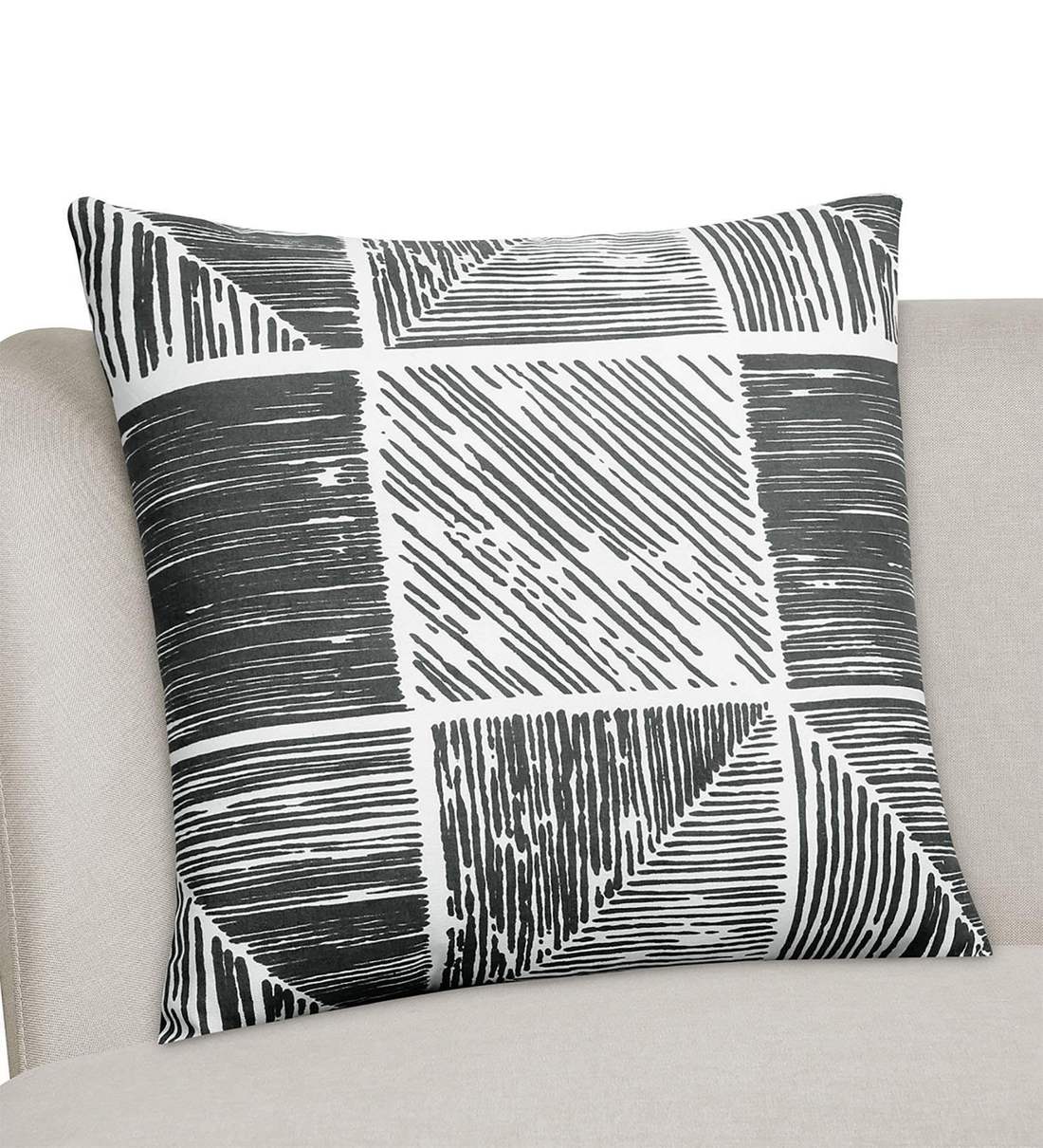 Buy Geometric Cotton White Cushion Cover 20 x 20 inches by CLG Retail