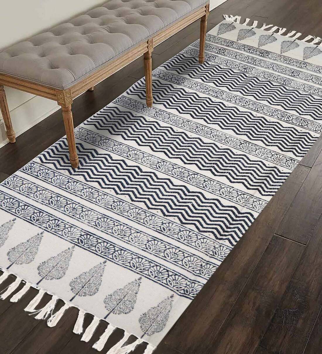 Buy White Cotton Traditional 72x24 Inches Bedside Runner by Potlistudio