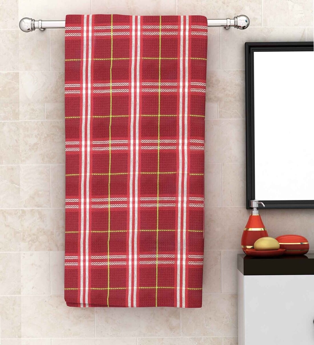 Buy White Diamond Border 210 GSM 100 Cotton Bath Towel (Set of 5) by