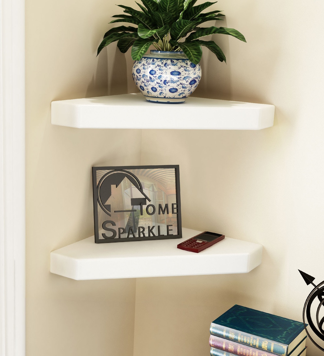 Buy Set of 2 Engineered Wood Corner Wall Shelf by Home Sparkle Online