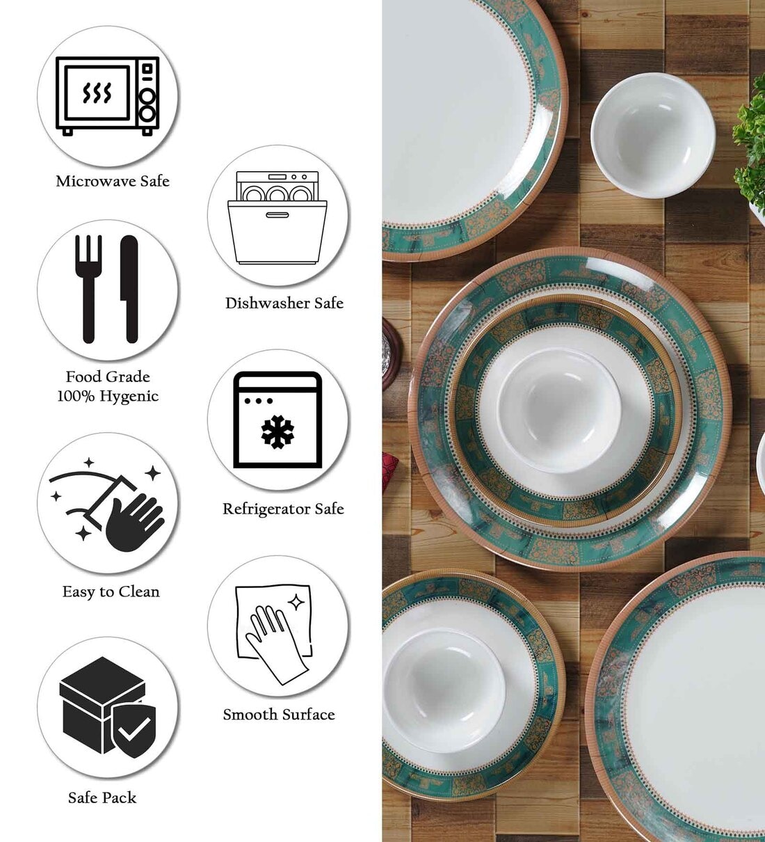Buy 18 Pieces Melamine White Ethnic Motifs Dinner Sets at 60% OFF
