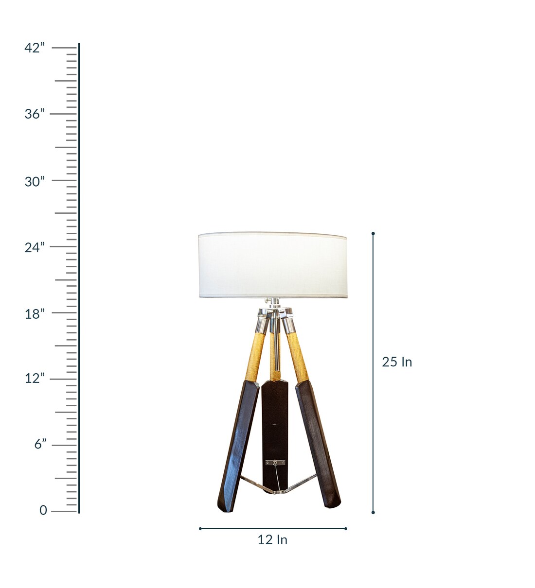 Buy White Fabric Shade Tripod Table Lamp with Brown Base by Kapoor E