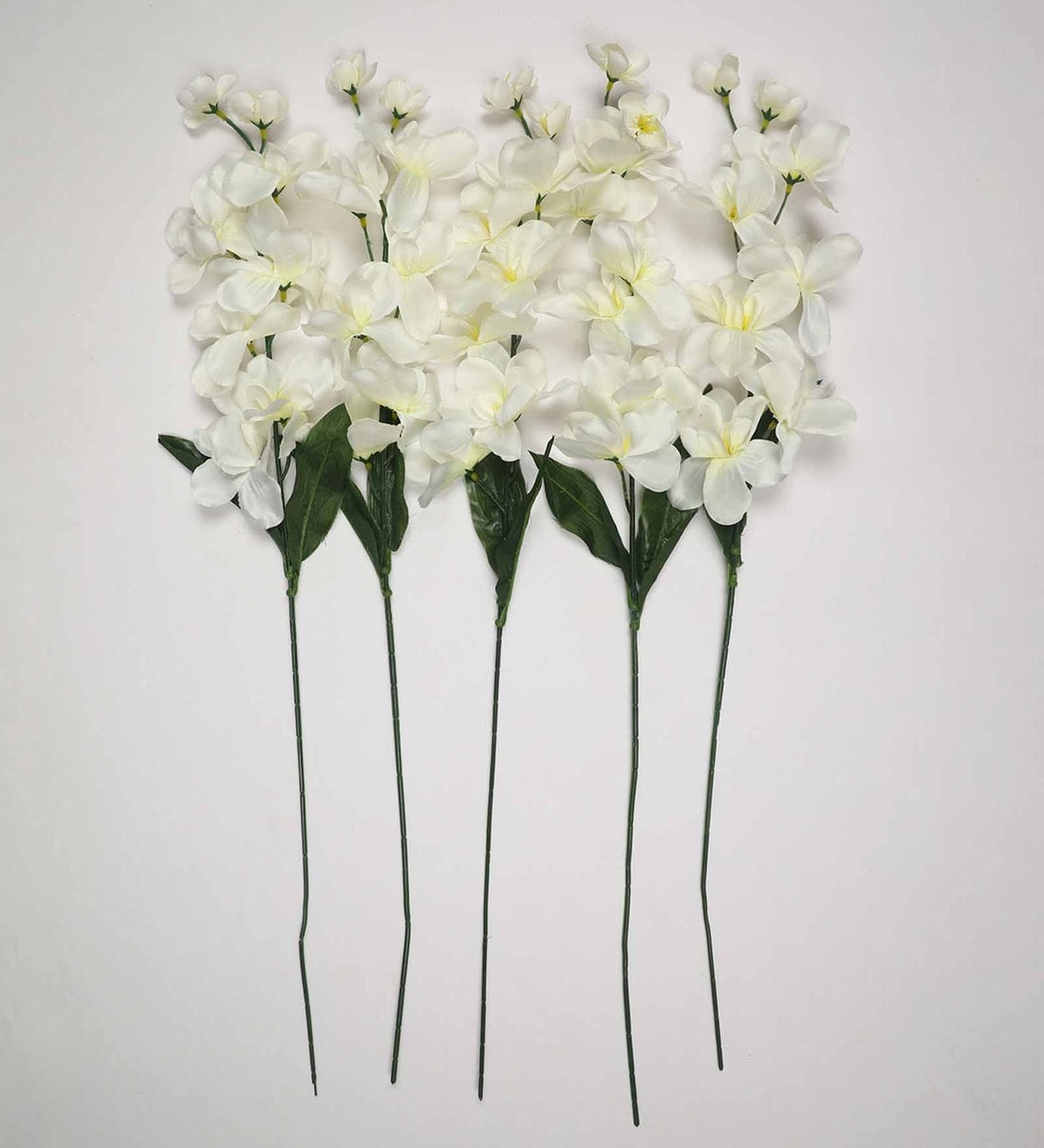 Buy White Fabric Orchid Artificial Flower, Pack of 5 by Pollination