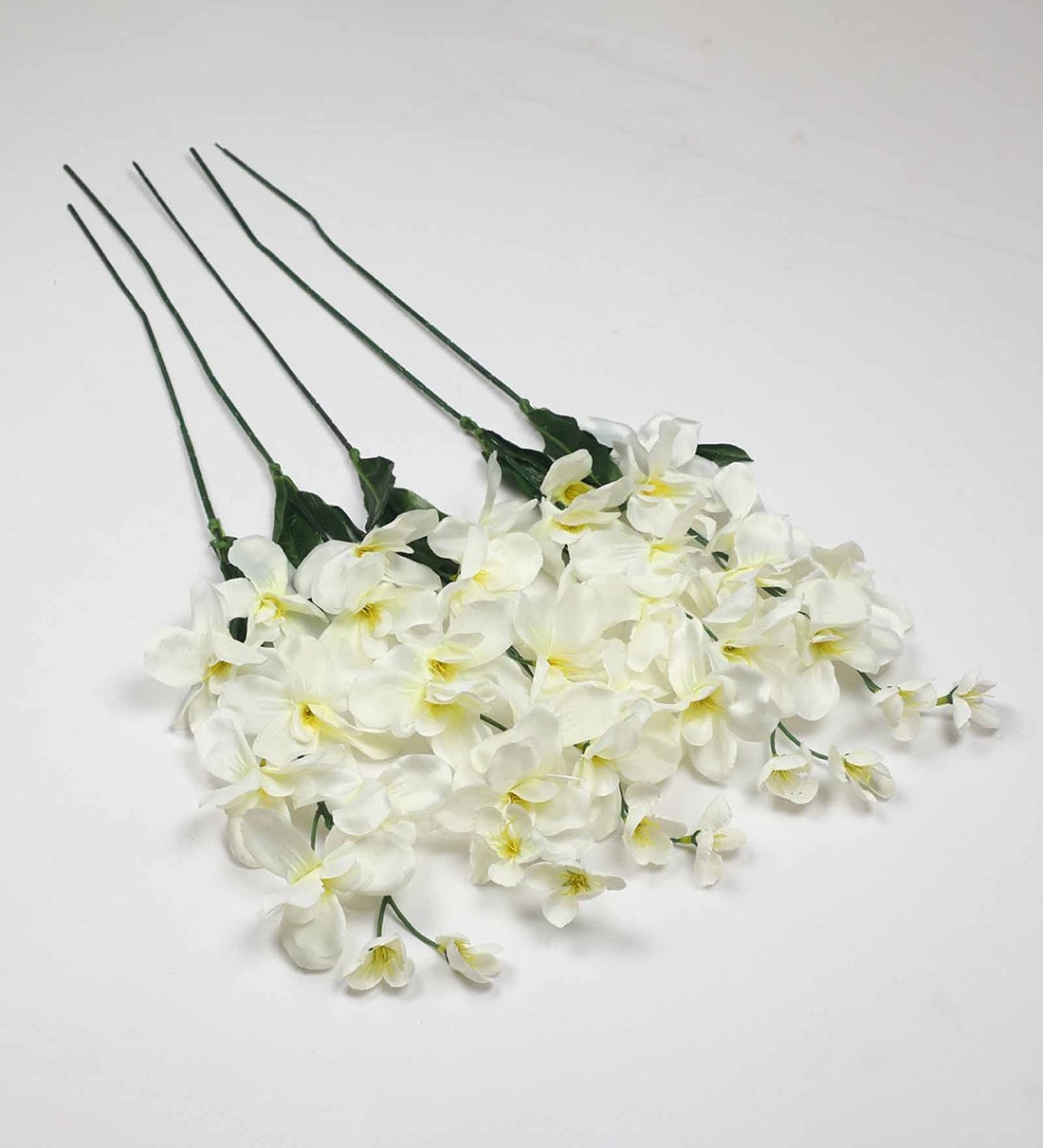 Buy White Fabric Orchid Artificial Flower, Pack of 5 by Pollination