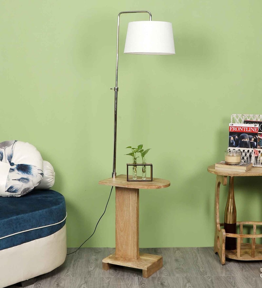 Buy White Fabric Shade Floor Lamp With Brown & Nickel Base By Sapphire