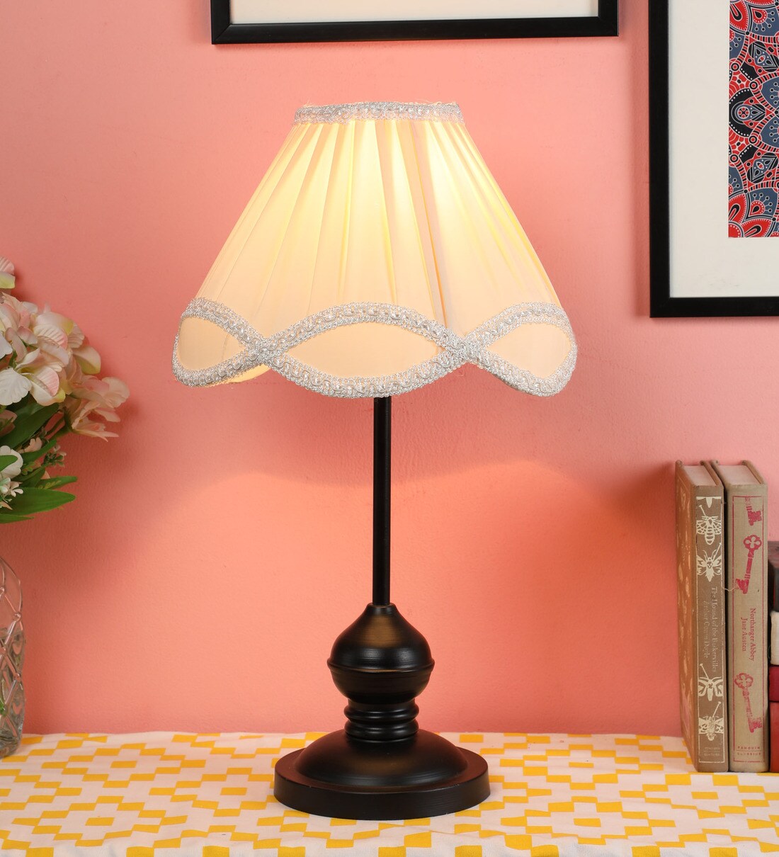 Buy White Fabric Shade Table Lamp with Black Base by Tu Casa at 55 OFF