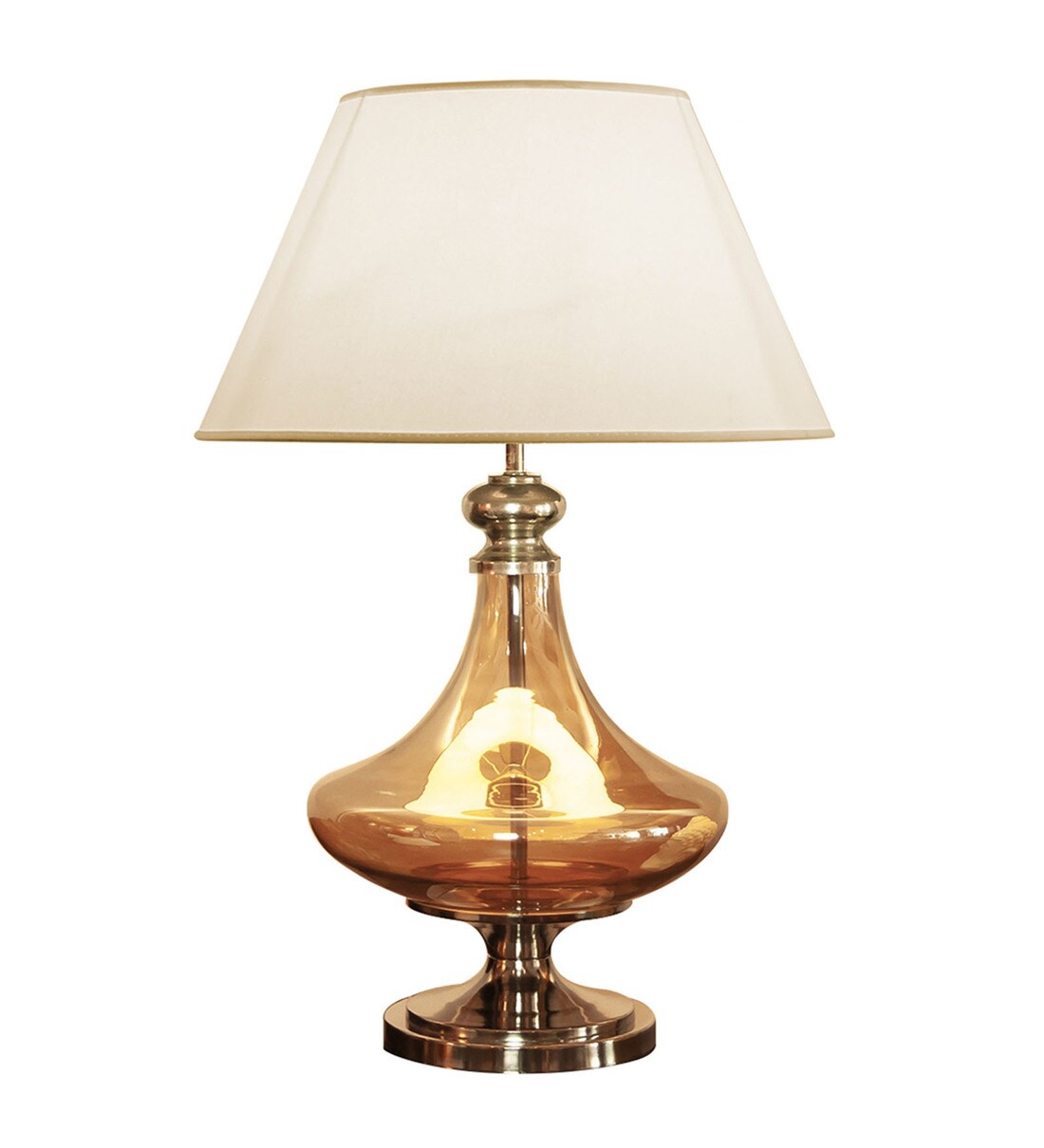 Buy White Fabric Shade Table Lamp With Gold Base By Kapoor E