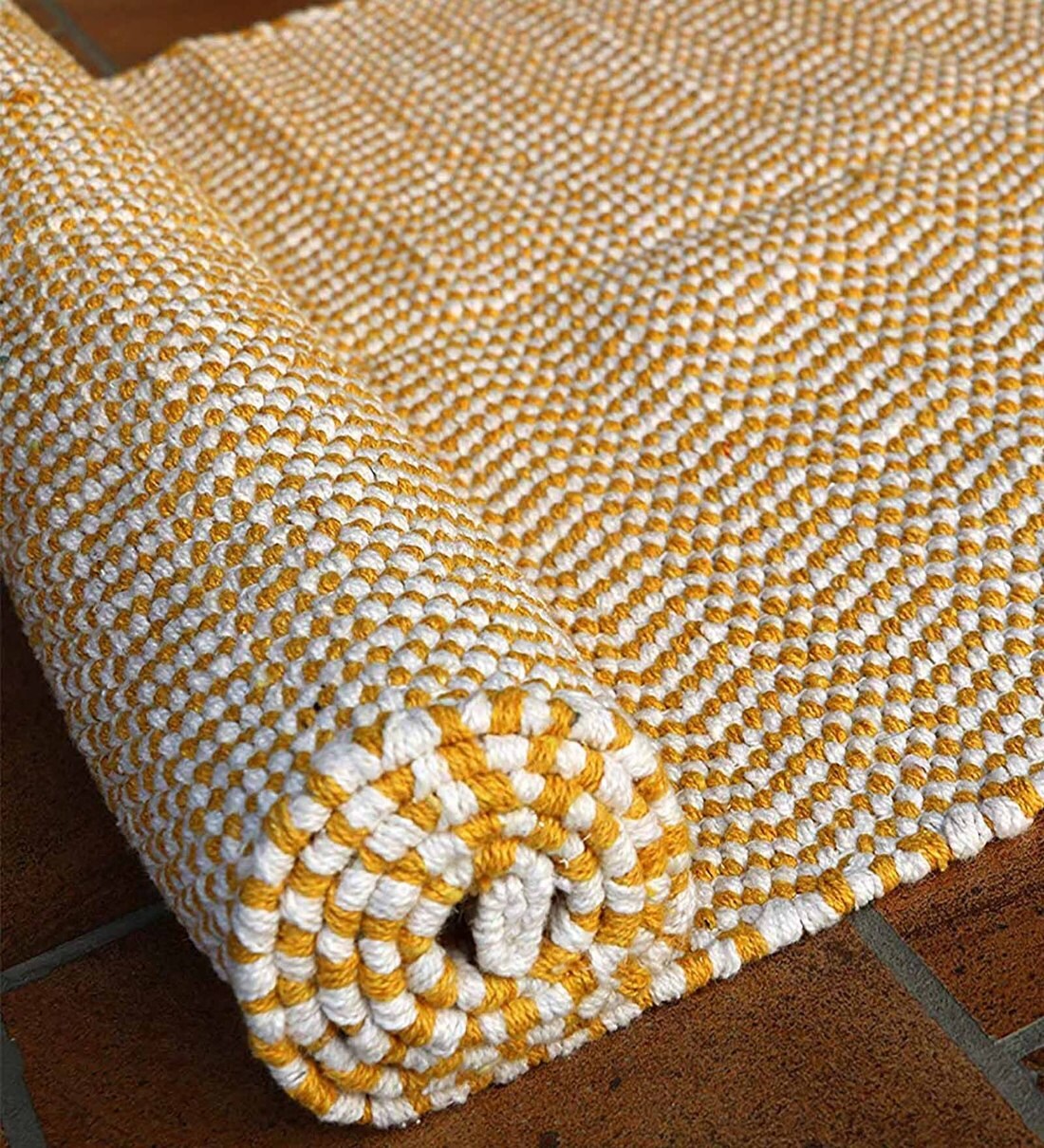 Buy Geometric Pattern Cotton 5 x 2 Feet Flat Weave Bedside Runner by The Home Talk Online