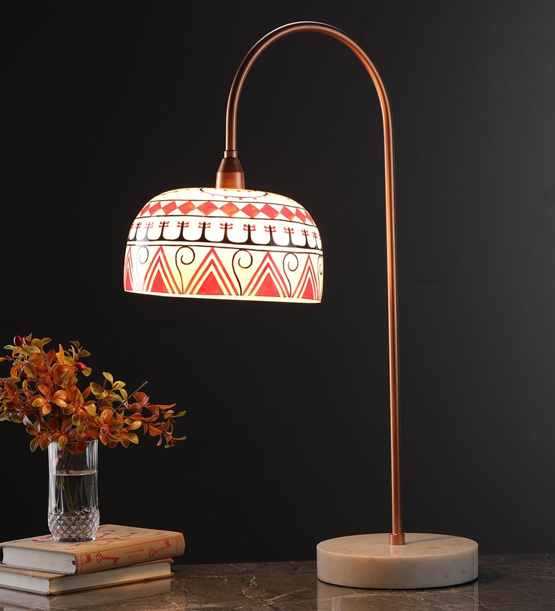 Buy White Glass Shade Table LED Lamp With Gold Base By POSH N PLUSH