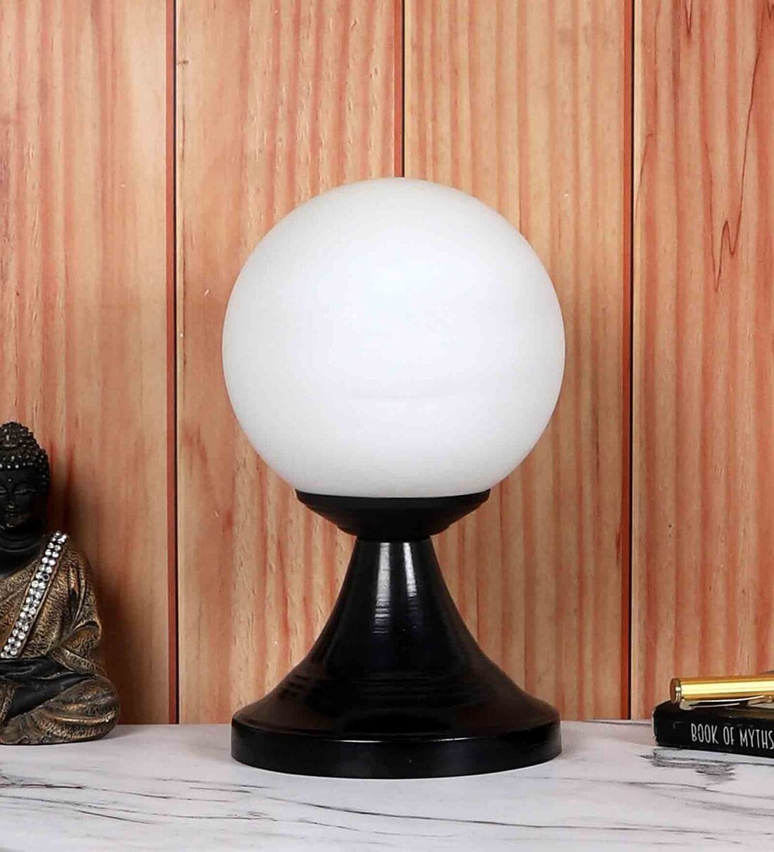 White glass globe store table lamp