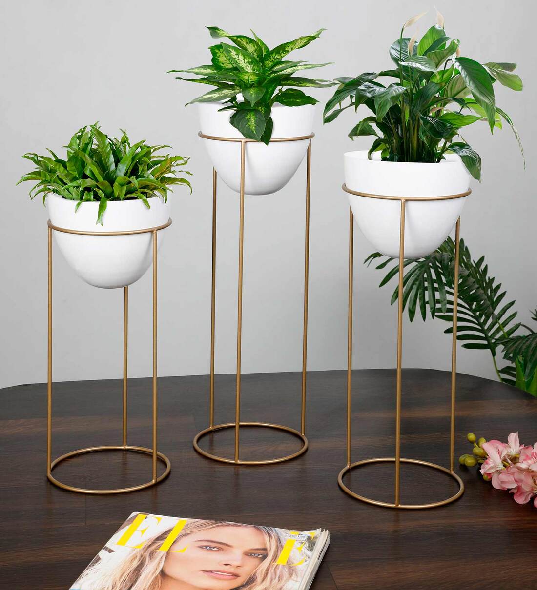 Buy White Gold Metal Floor Planter Set Of 3, at 26% OFF by House of ...