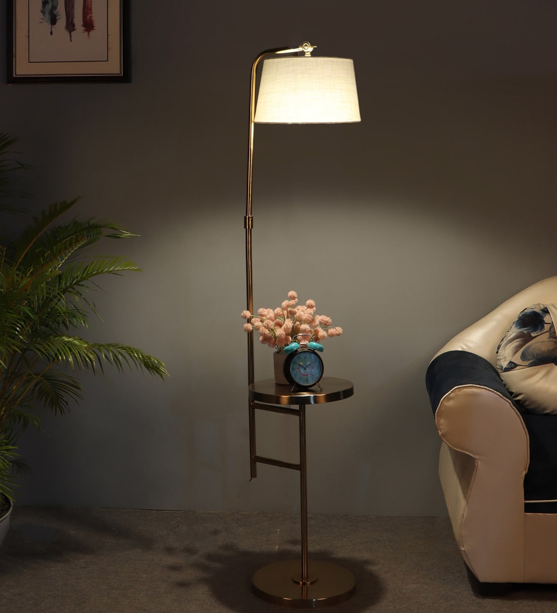 Buy Margot White Cloth Shade Shelf Floor Lamp With Iron Base at 49