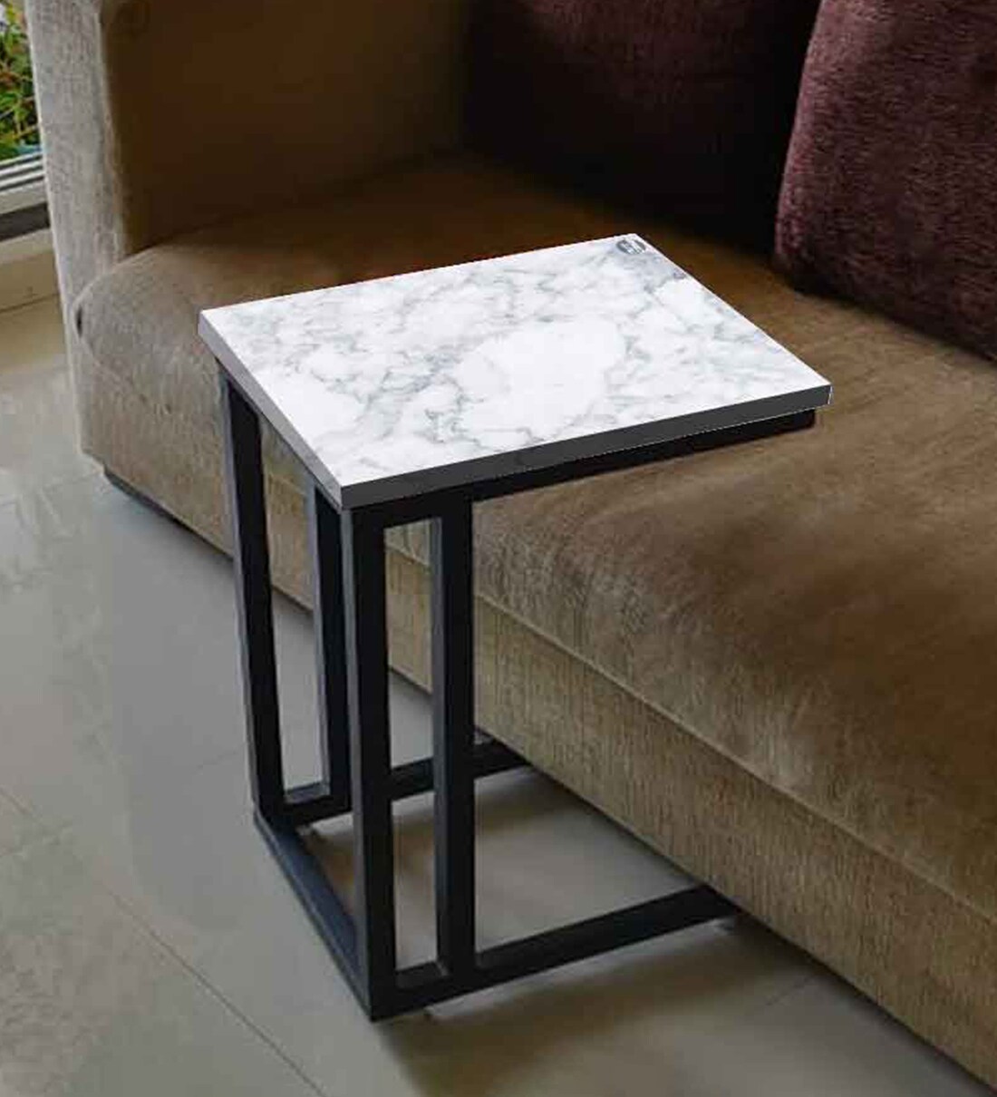 Buy Digital Marble Print CShape End Table in Black Colour by Nutcase