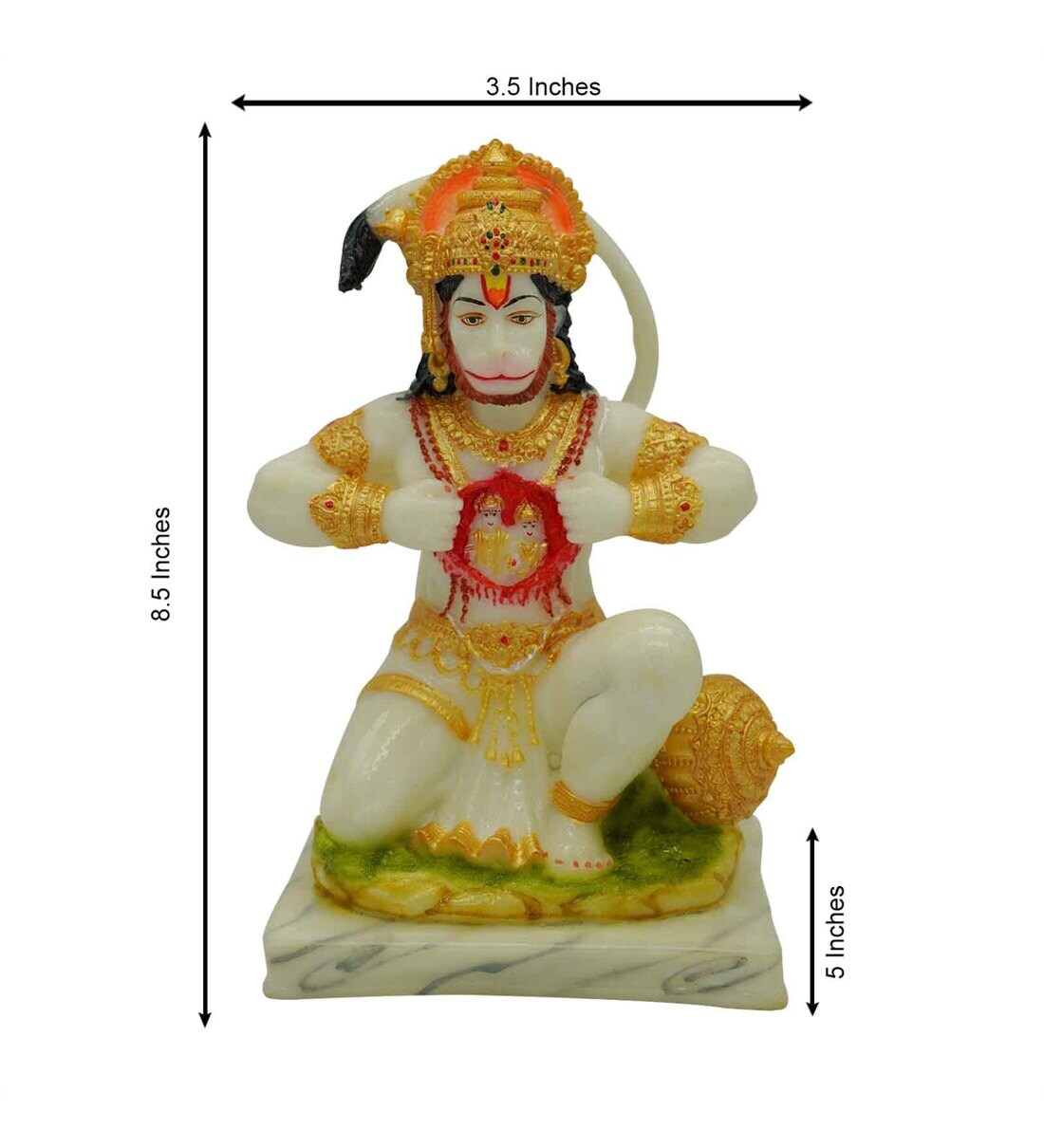 Buy White Marble Handpainted Lord Hanuman Cheer Haran Idol by Gallery99