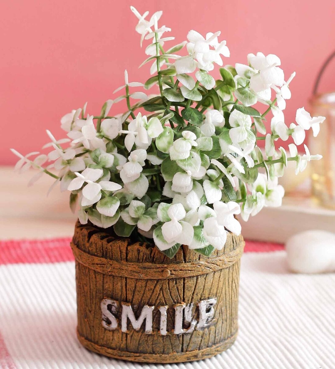 Buy White Polyester Artificial Jade Bonsai Plant With Brown Resin Pot by Pollination Online