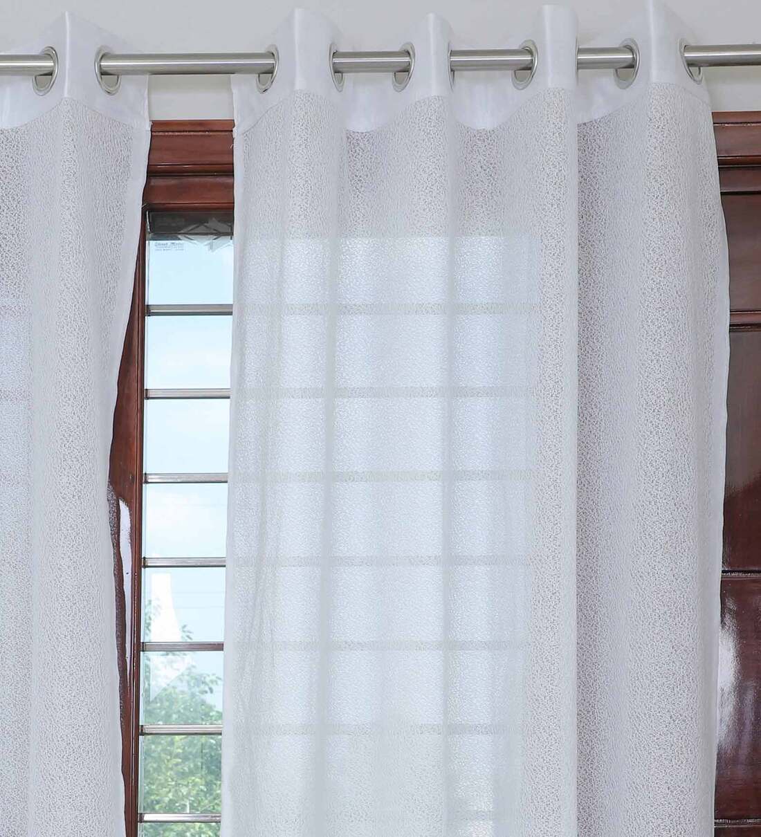 Buy White Abstract Polyester 8 Ft Sheer Eyelet Door Curtains (Set of 2 ...