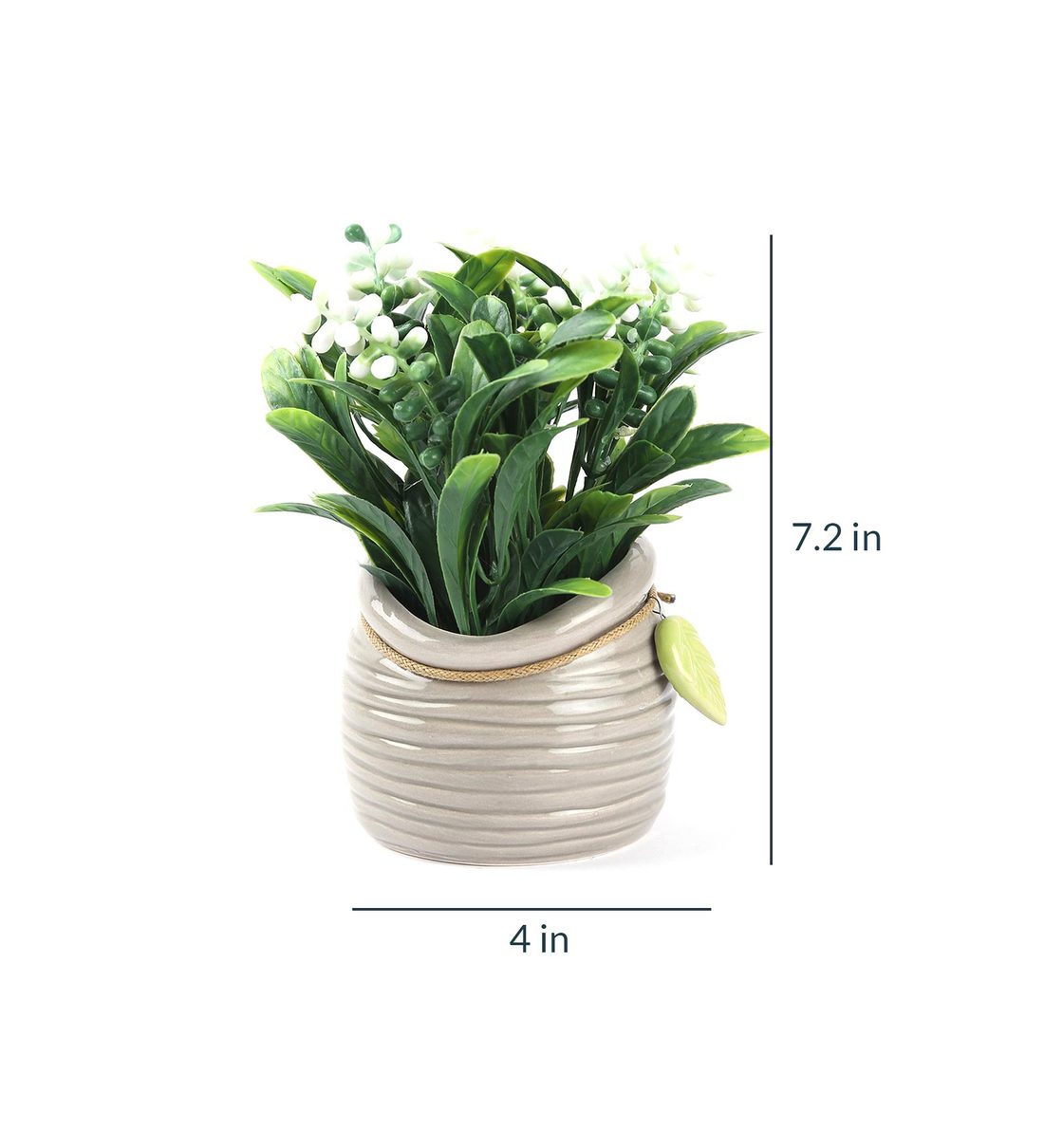 Buy White Polyester Miniature Green Berry Artificial Plant With Ceramic