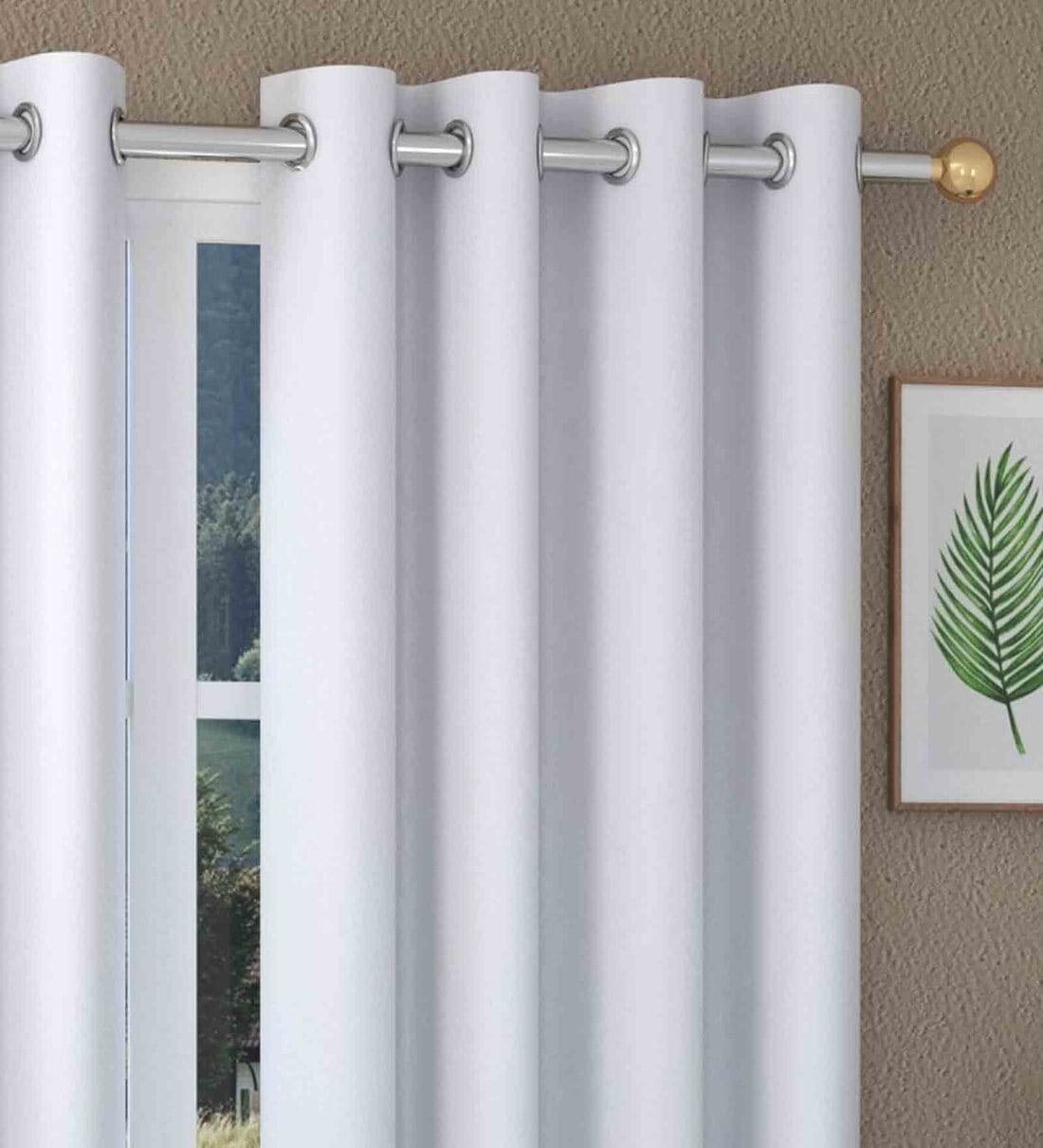 Buy White Solid Polyester 5 Ft Blackout Eyelet Window Curtains (Set of ...