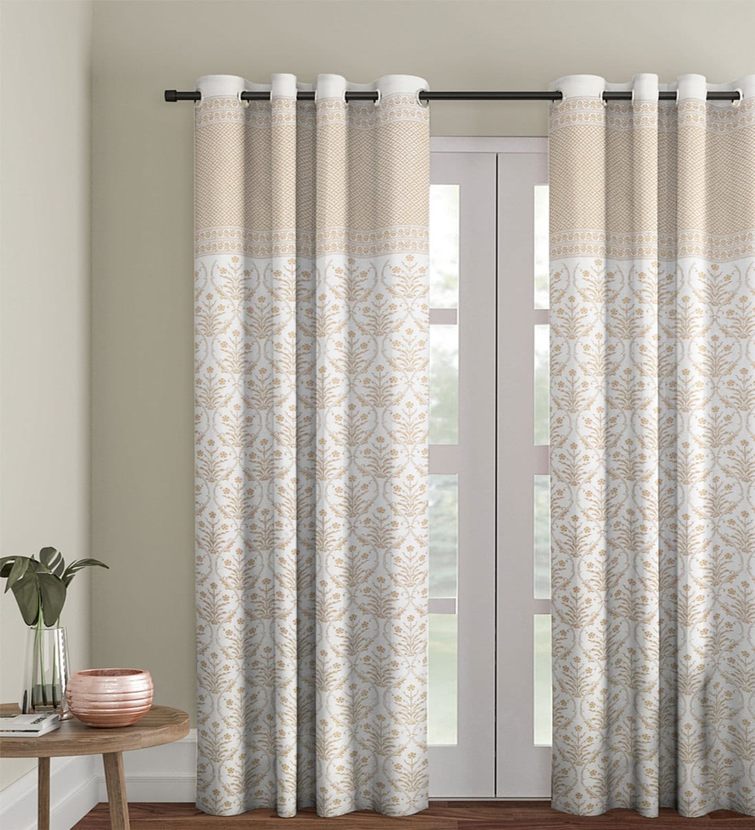 Buy White Cotton Floral 9ft Semisheer Eyelet 1 Pc Door Curtain by