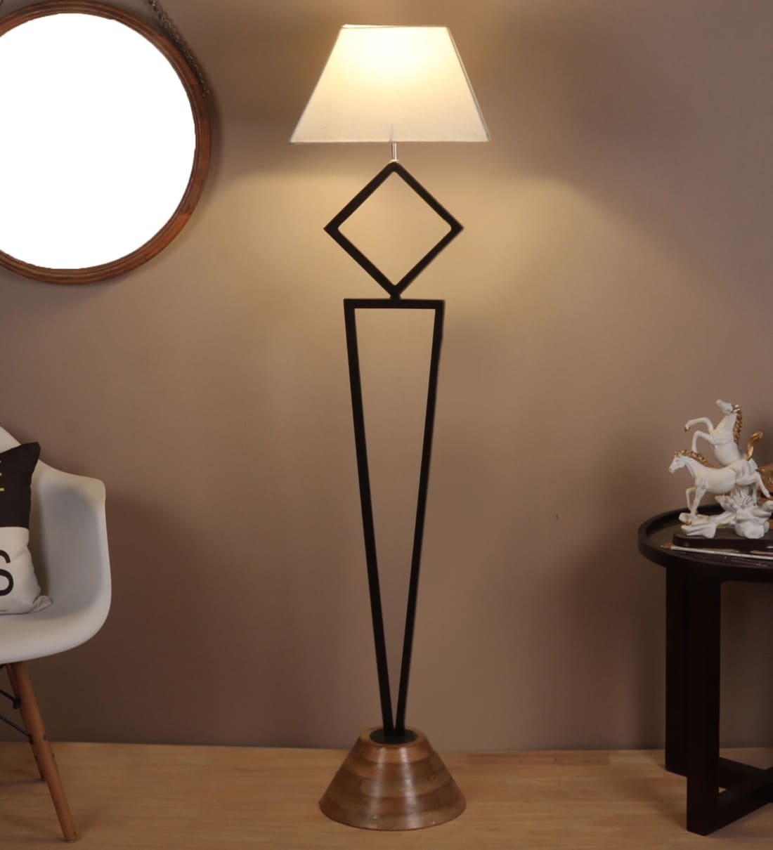 Buy White Shade Floor Lamp With Wood & Metal Base By The Lighting Hub