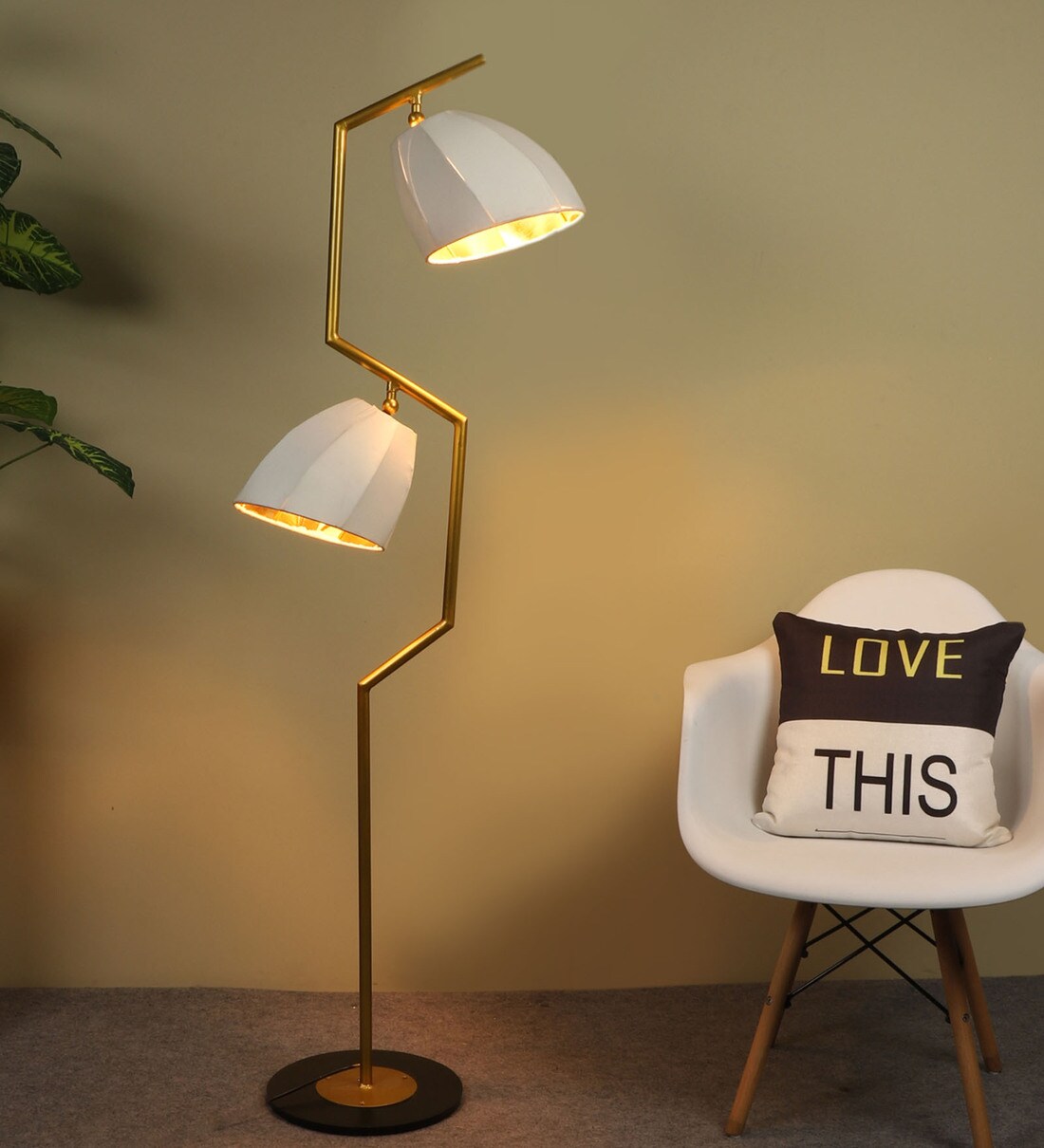 Buy White Shade Floor Lamp With Wood & Metal Base By The Lighting Hub